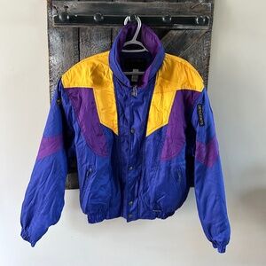 Men's Descente Vintage Colour Block Full Zipper Ski Jacket w/Hideaway Hood